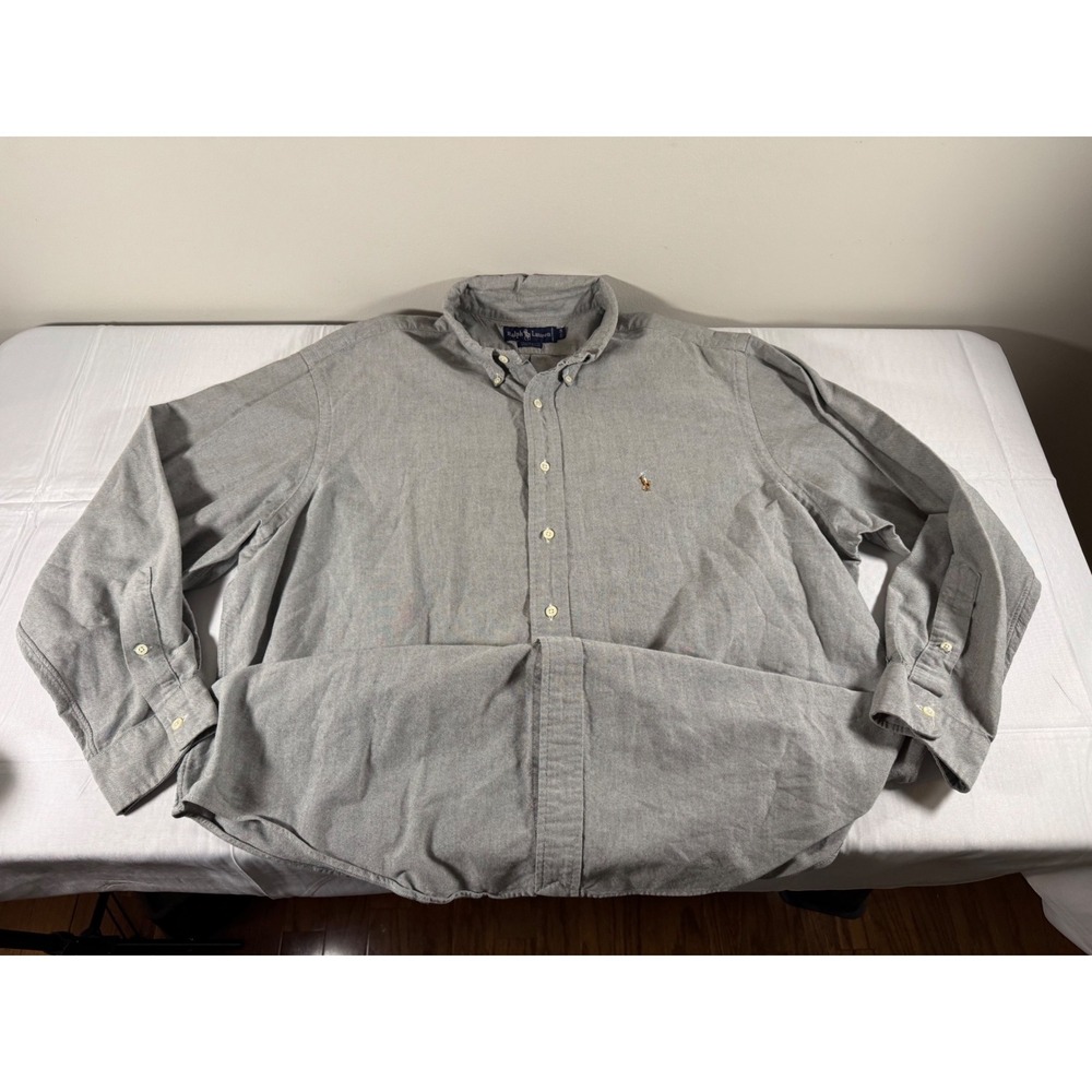 Ralph Lauren Yarmouth Oxford Shirt Mens 17.5 34 Gray Cotton Button Down LS